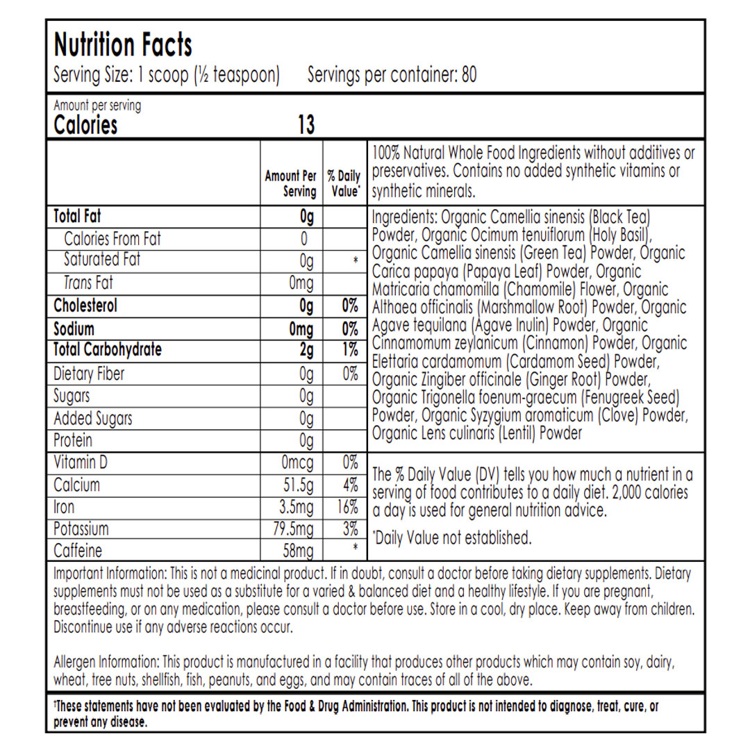 VitaliTea Instant Nutrition Information